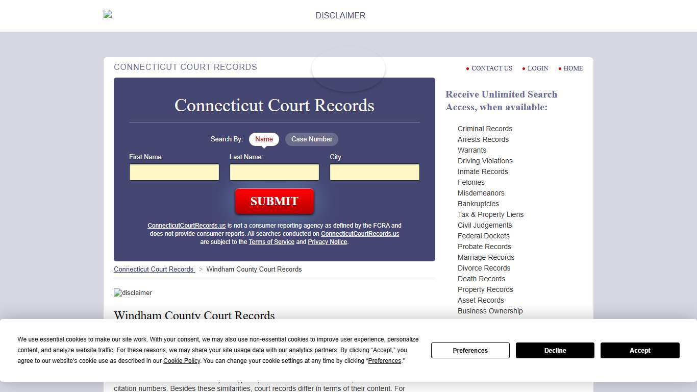 Windham County Court Records ConnecticutCourtRecords.us